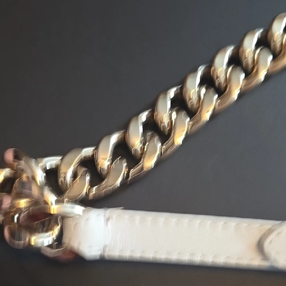 Per Se White and Gold Tone Chain Belt, Sz S NWT